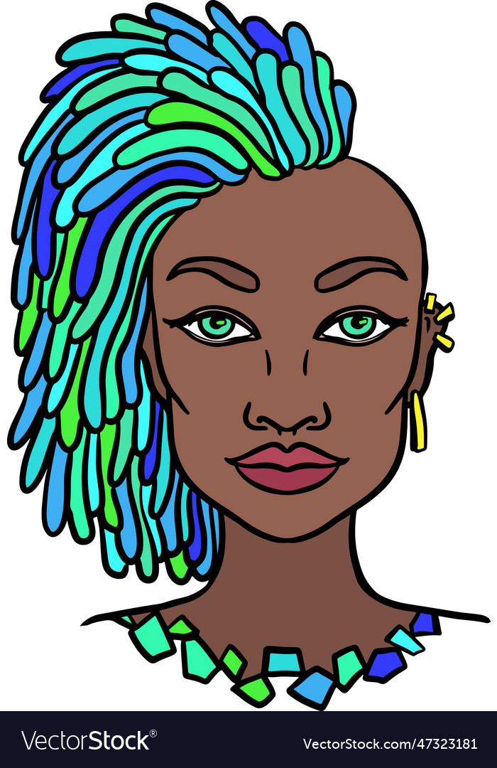 Blue hair girl with golden earrings portrait