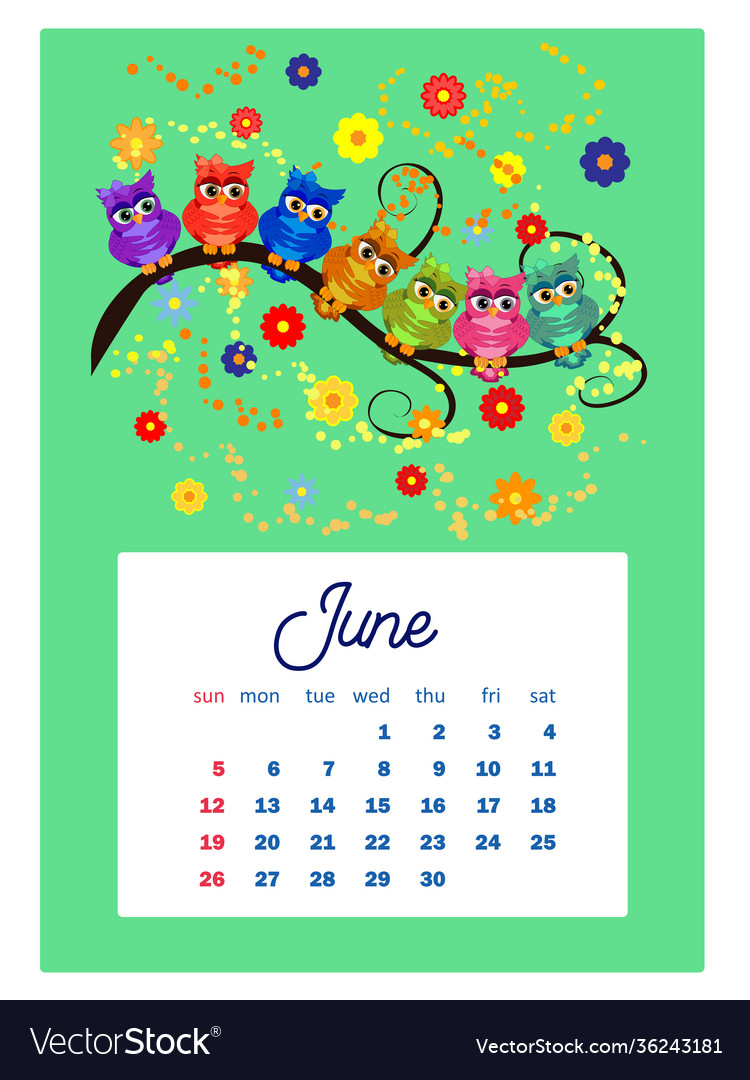 Calendar 2022 cute owls and birds for every month Vector Image