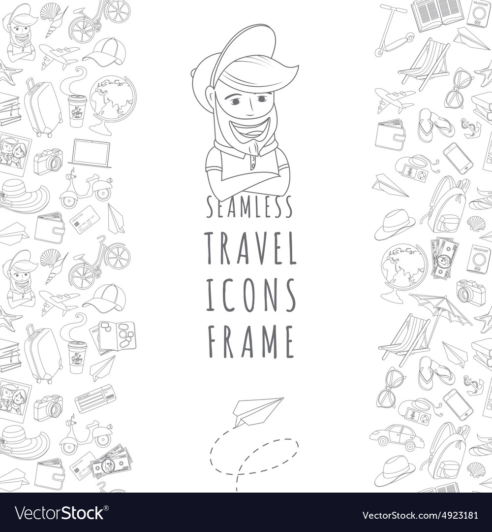 Doodle icons seamless travel frame