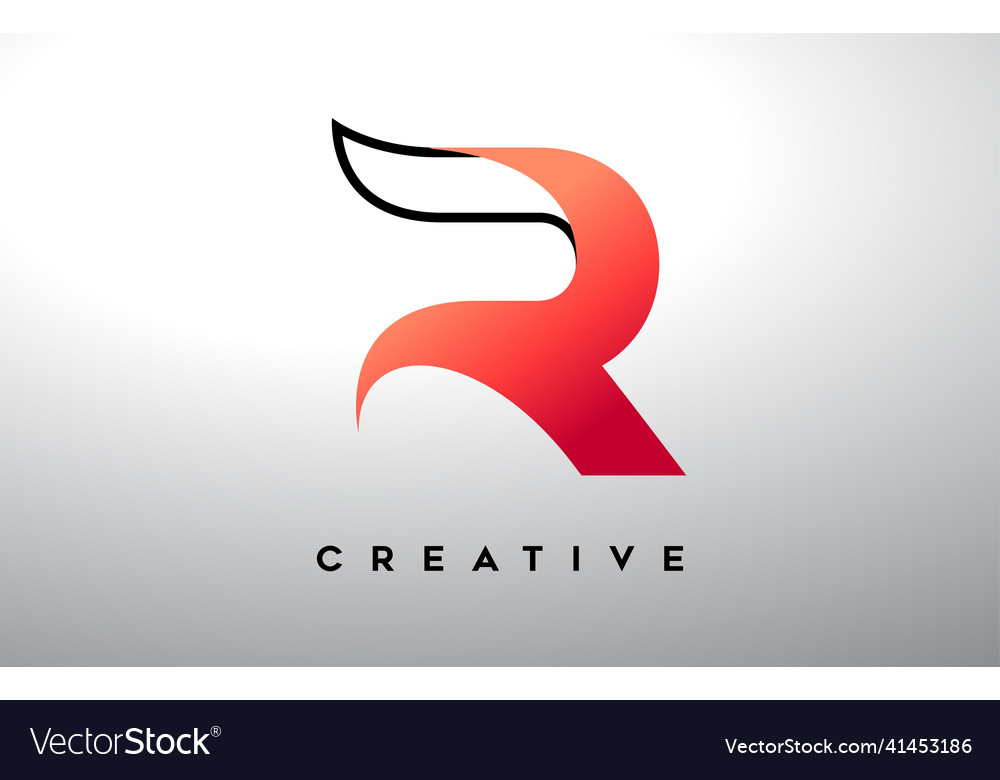 Letter r with black outline and red gradient Vector Image