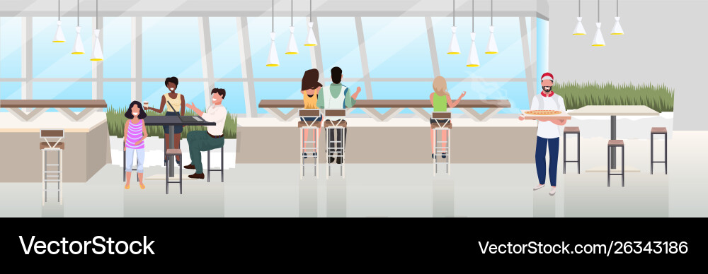 Mix Race People Sitting Cafe Table Spending Time Vector Image