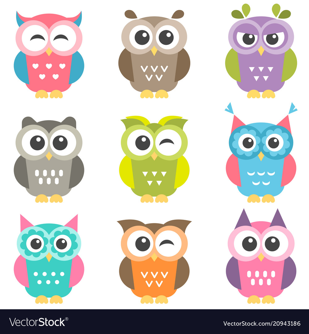 Set Colorful Owls Royalty Free Vector Image - Vectorstock