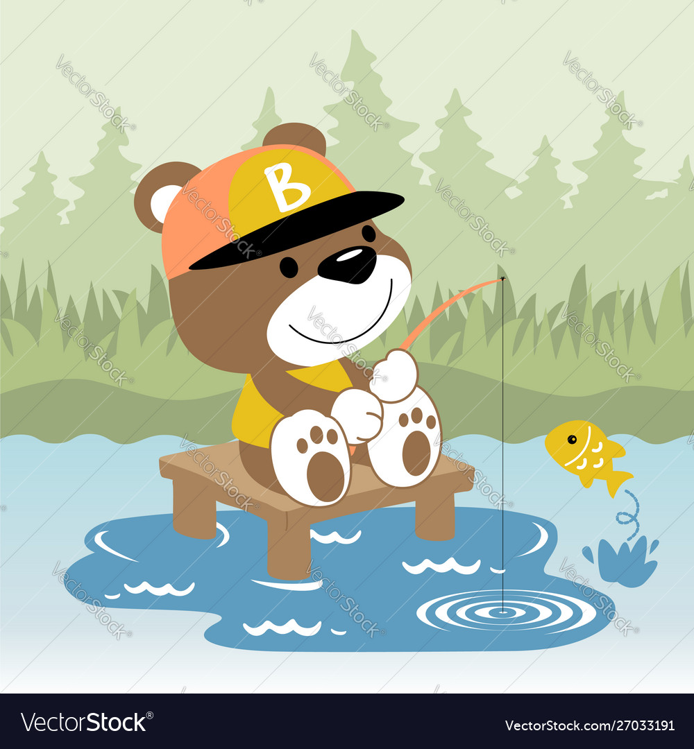 Bear fishing time cartoon Royalty Free Vector Image