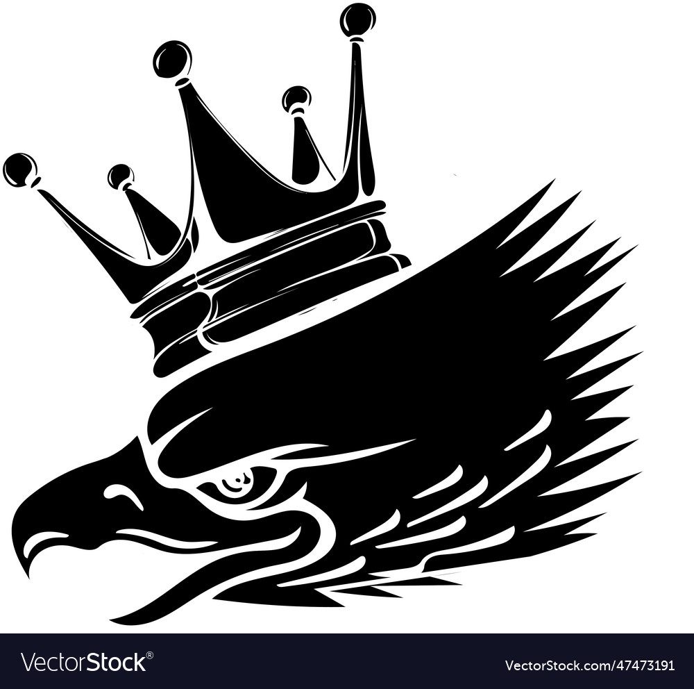 Black silhouette of eagle head with crown on white