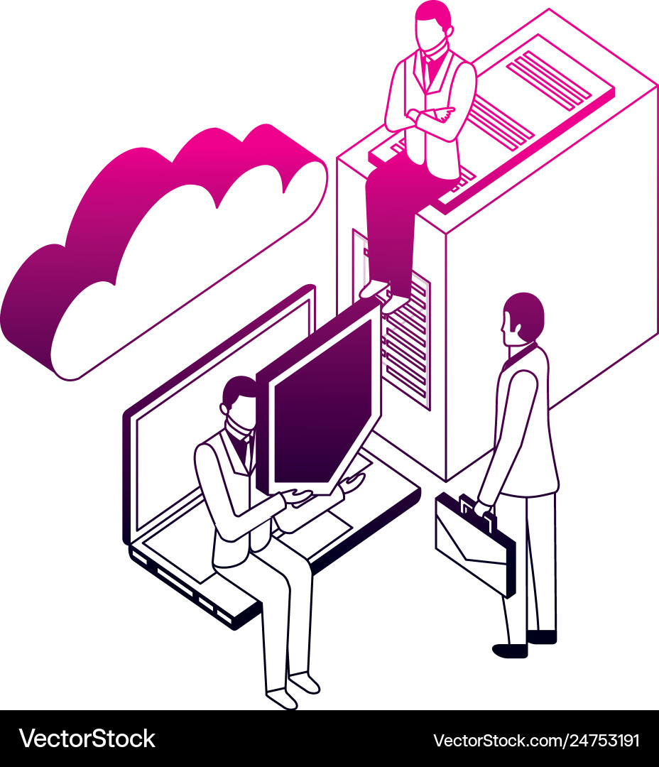 Businessmen with server data laptop shield cloud Vector Image