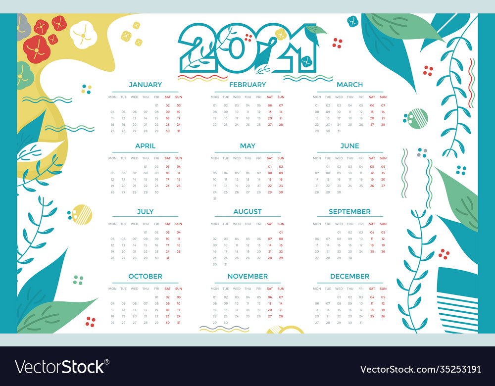 Flat design new year 2021 calendar tropical Vector Image