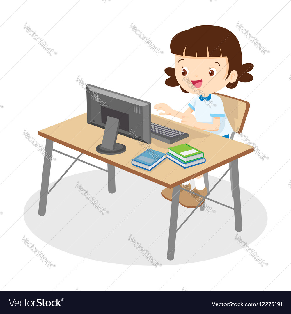 Student girl learning camputer Royalty Free Vector Image