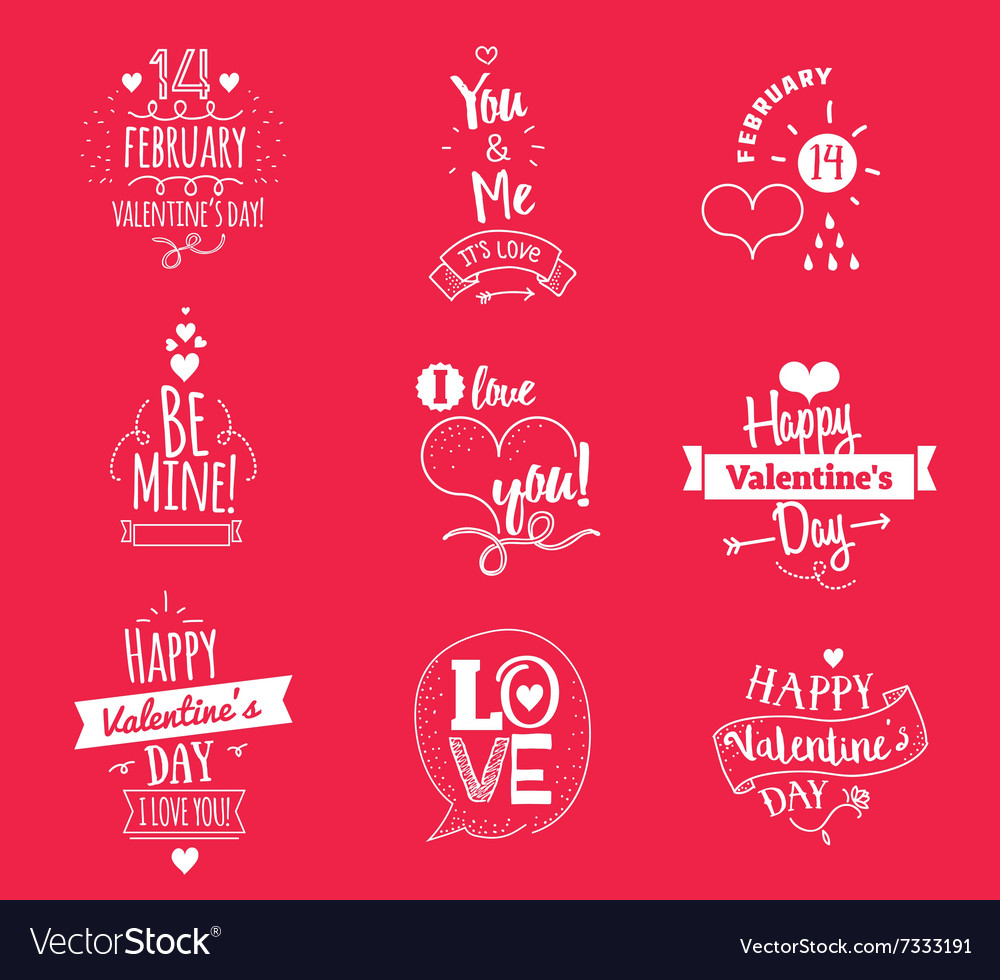 Valentines day typographic design set on red