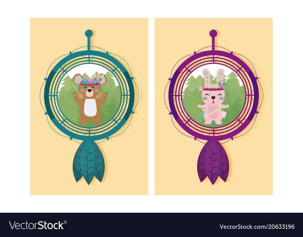 Cute animals cartoon on dream catcher Royalty Free Vector Cute animals cartoon on dream catcher Royalty Free Vector