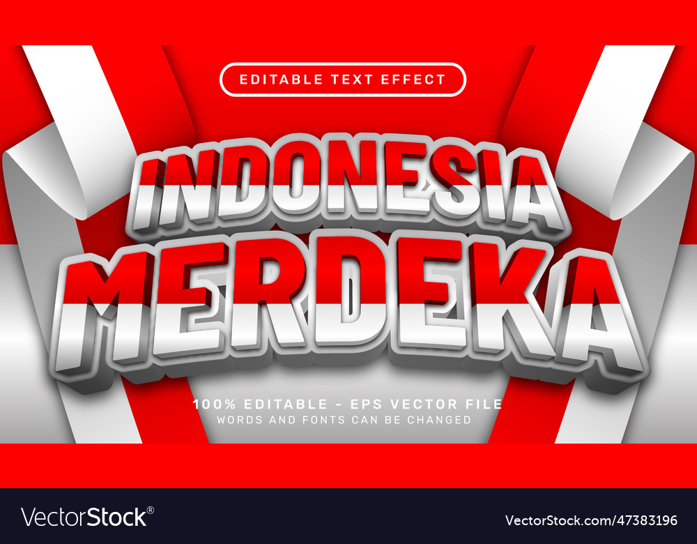 Indonesia merdeka editable text effect Royalty Free Vector