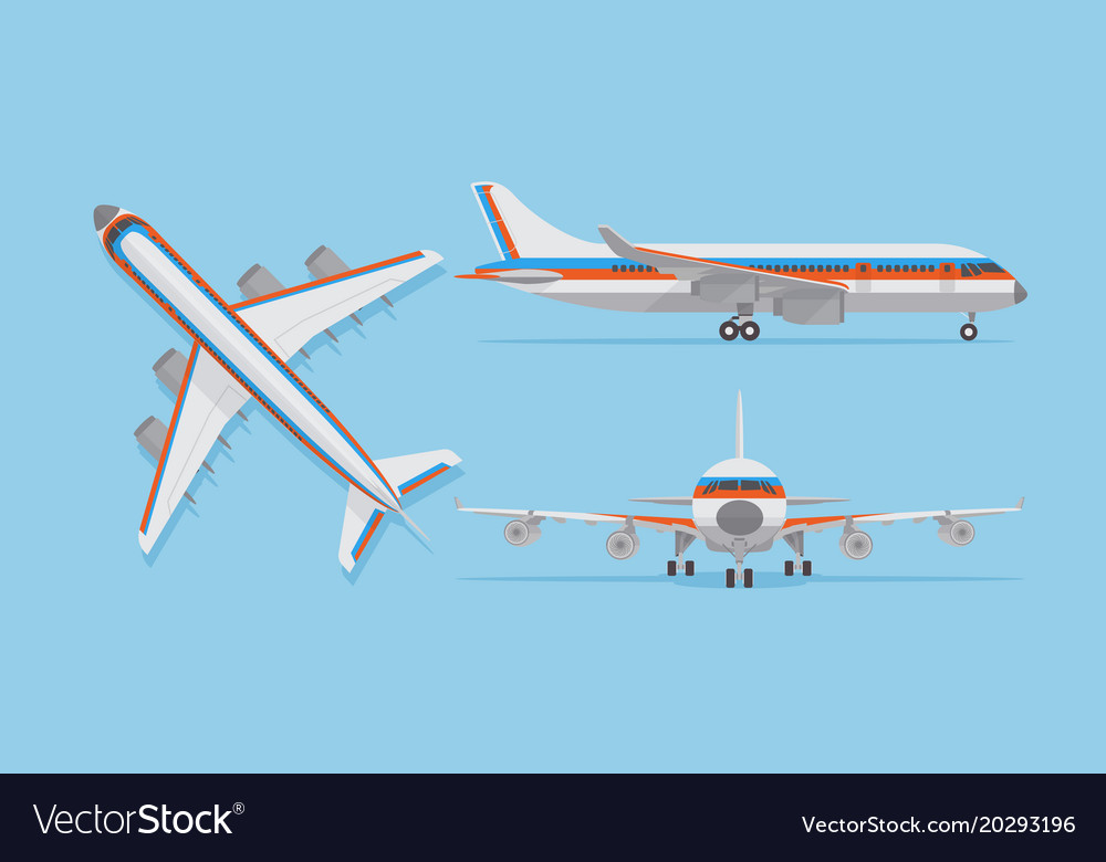 Modern passenger airplane airliner in top side