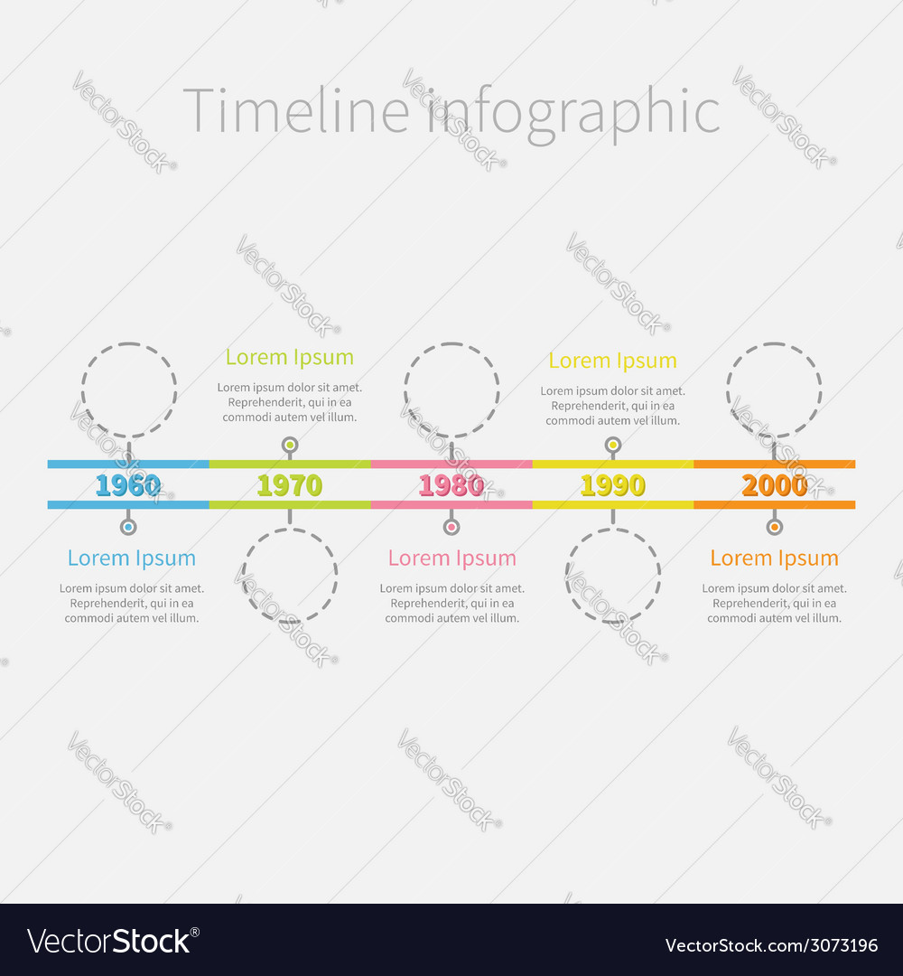 Timeline infographic dash line circles and colour Vector Image