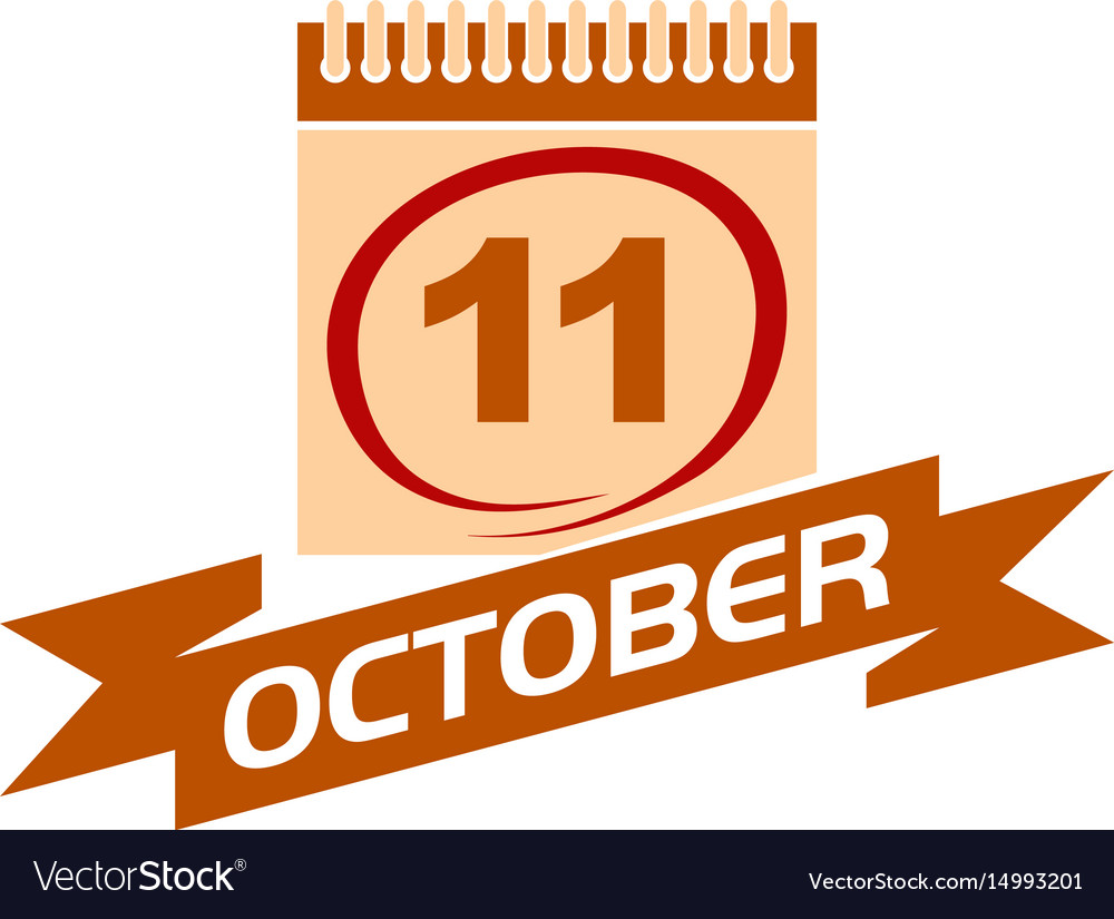 11 october calendar with ribbon