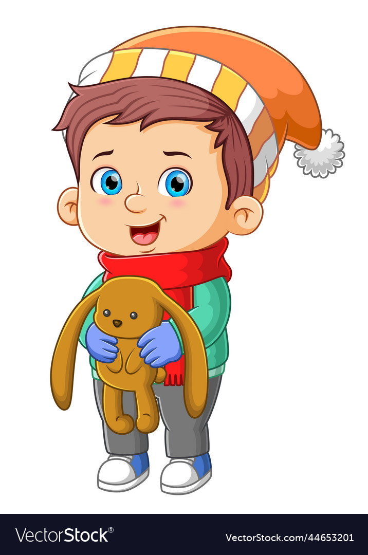 Cute boy is holding the favorite doll Royalty Free Vector