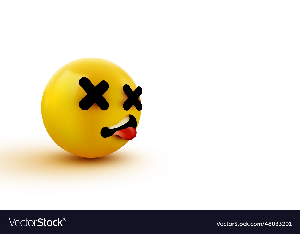 Dead face emoji cross eyes emoticon 3d rendering Vector Image