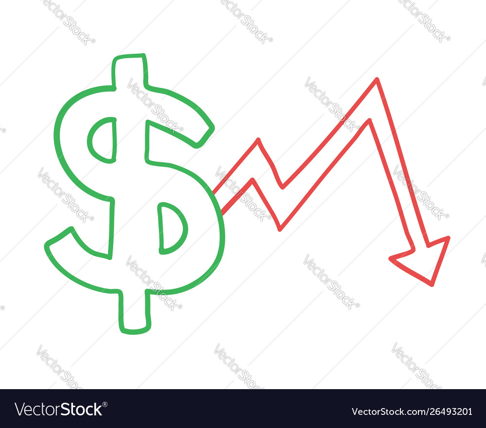 Hand-drawn dollar symbol with arrow moving down