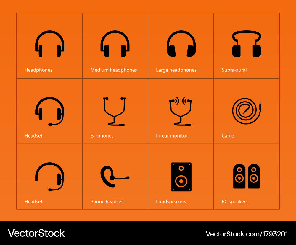 Headphones icons on orange background Royalty Free Vector