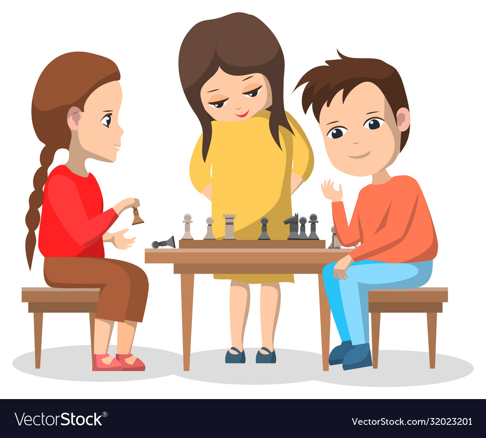 Hobby club kids playing chess board games Vector Image