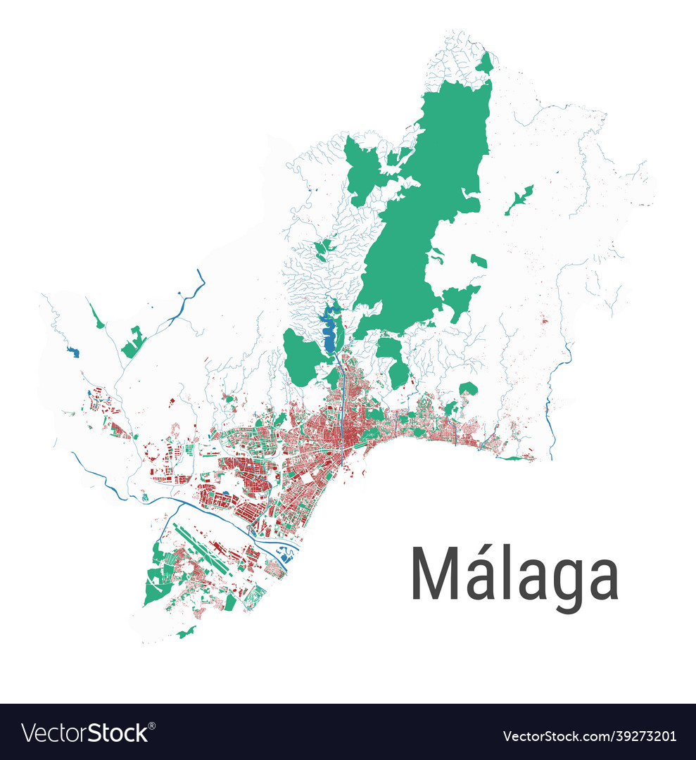 Malaga map detailed map of city Royalty Free Vector Image