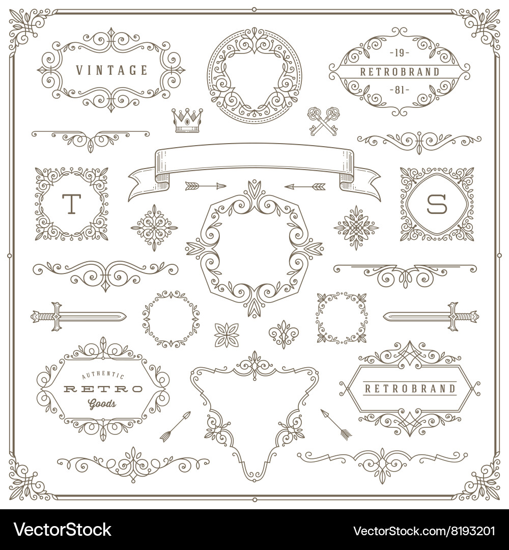 Set vintage ornament design elements Royalty Free Vector