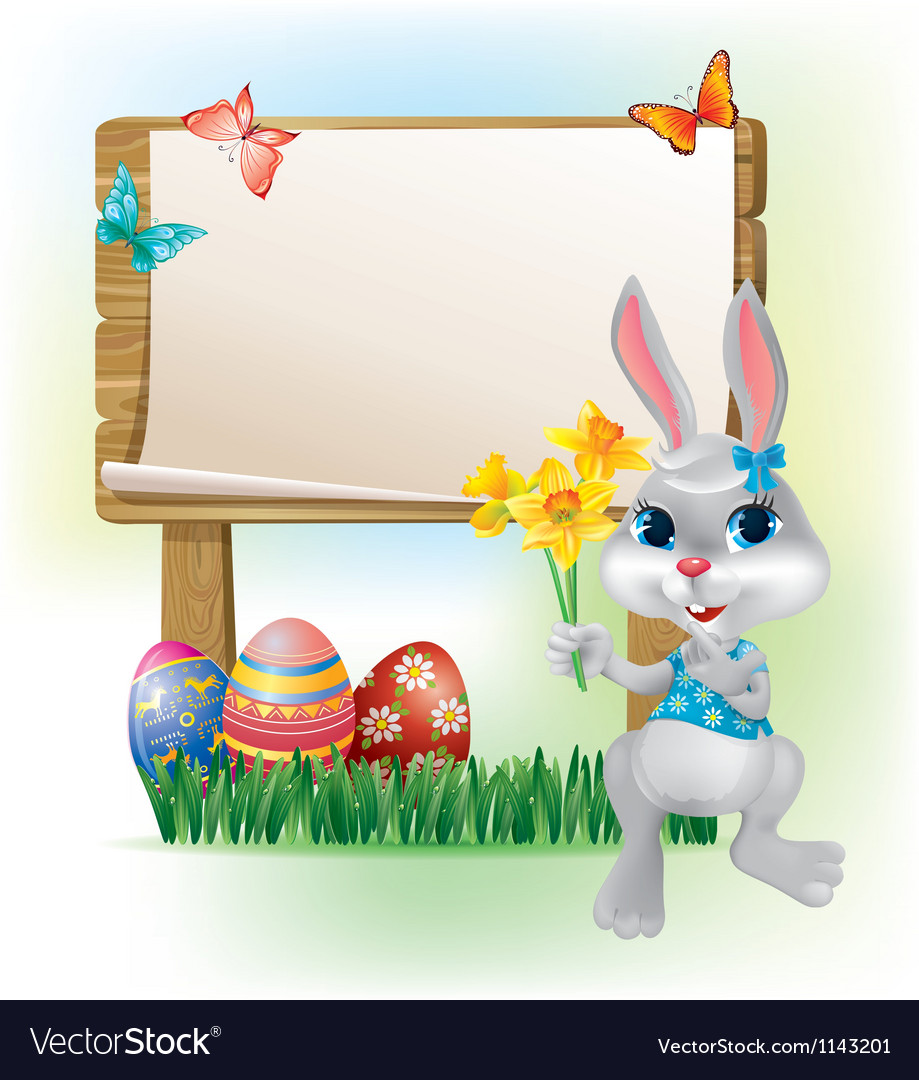 Wooden sign with easter bunny Royalty Free Vector Image