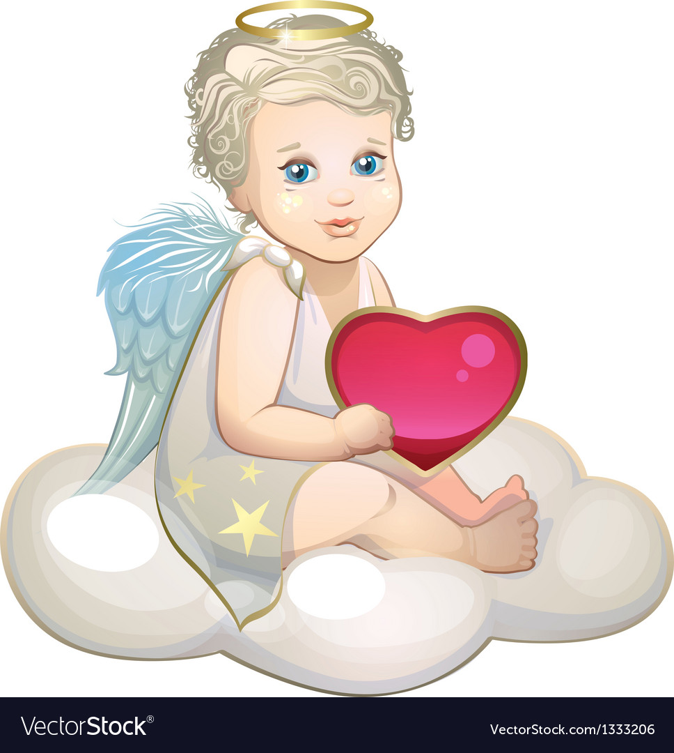 Angel with heart on cloud Royalty Free Vector Image