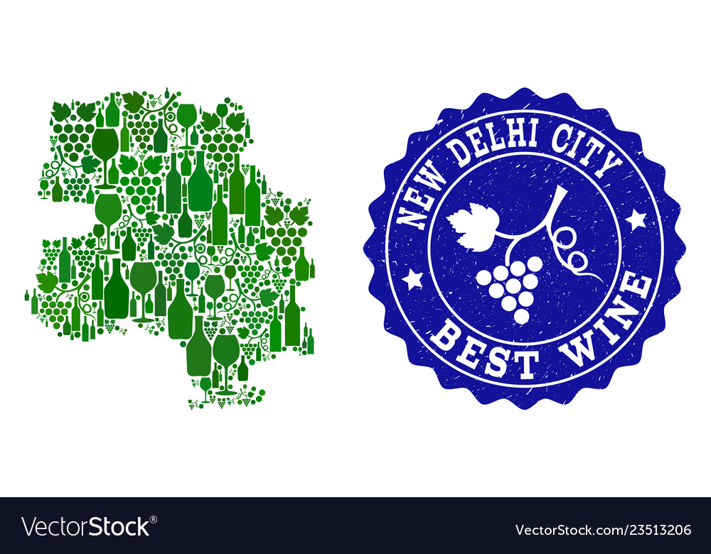 Collage of grape wine map of new delhi city Vector Image