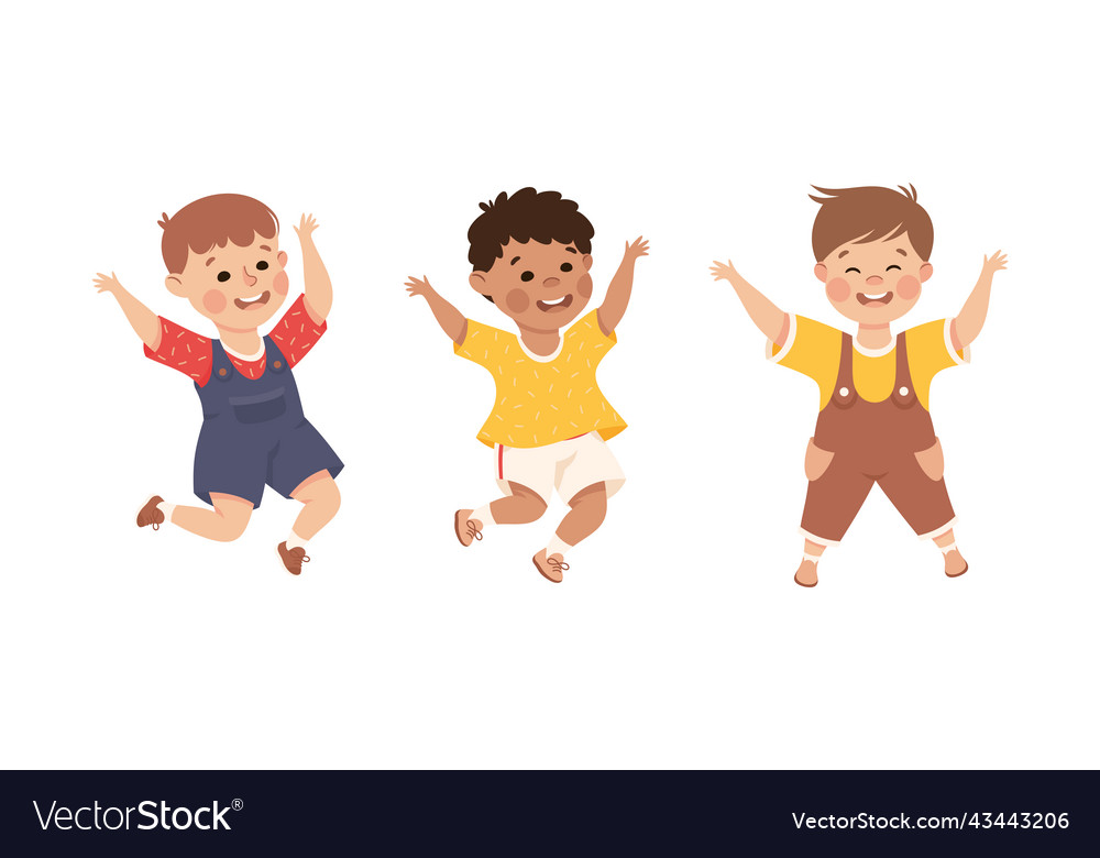 Happy kids having fun joyful boys playing Vector Image