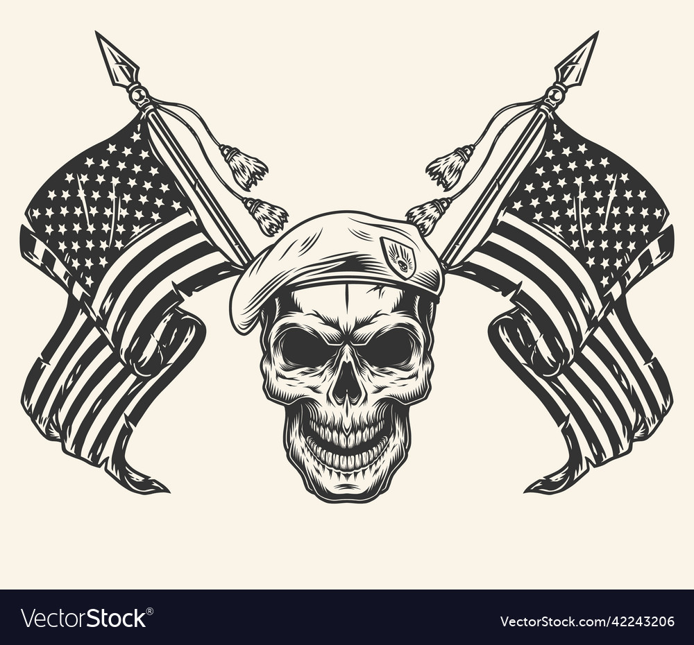 Usa Soldier Skull Emblem Monochrome Royalty Free Vector