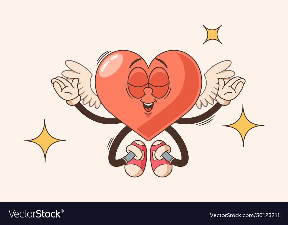 Cherubic vibrant heart character with nostalgic