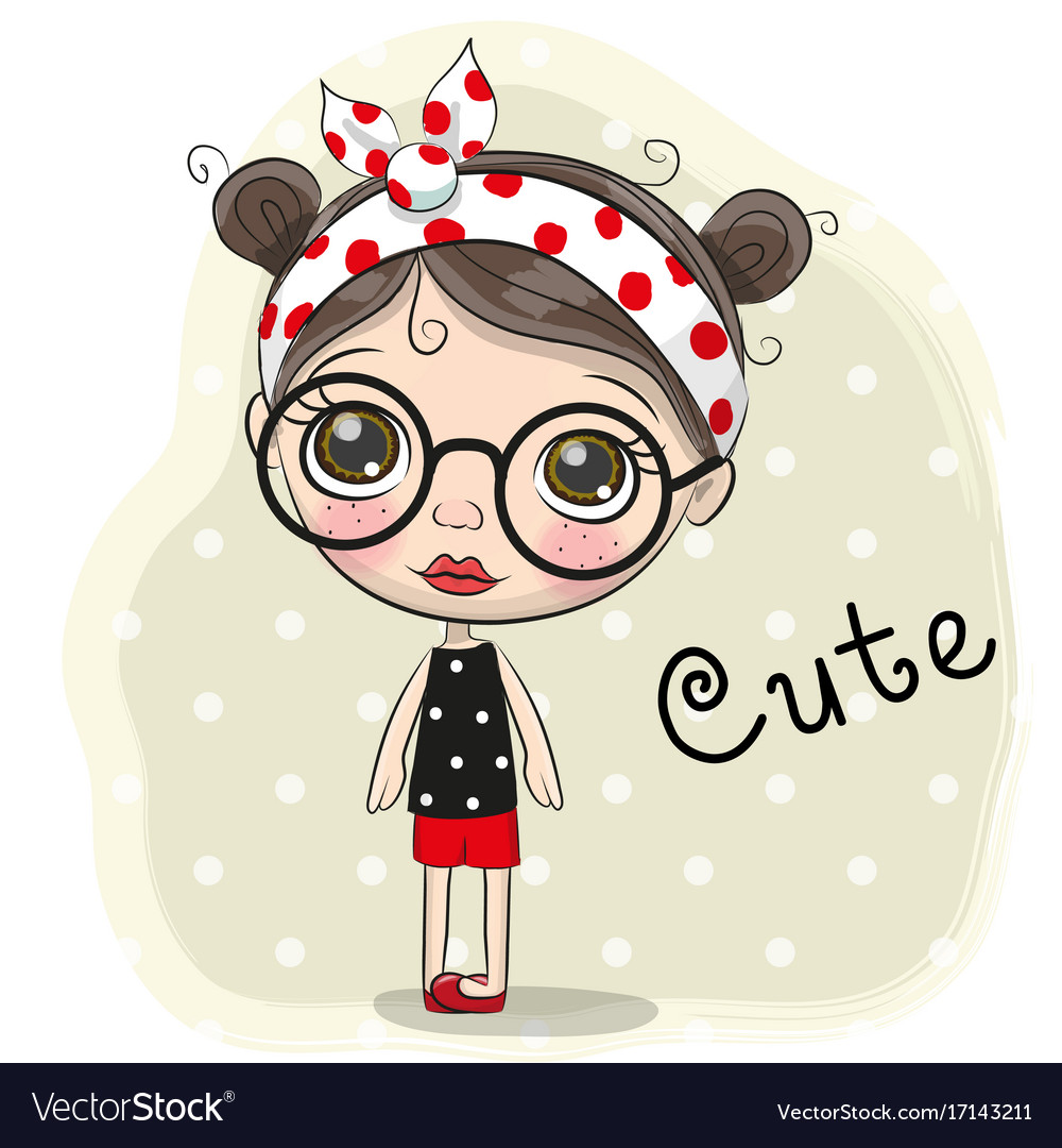 Cute Cartoon Girl With A Glasses Royalty Free Vector Image 