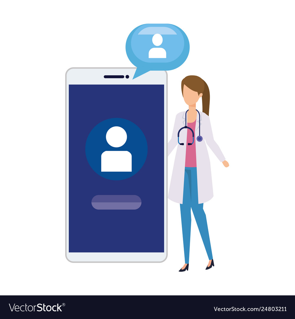 Female doctor with smartphone and speech bubble