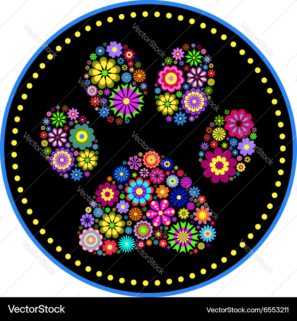 Floral animal paw print Royalty Free Vector Image