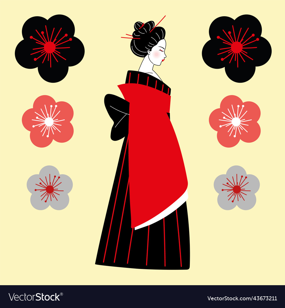 Geisha in Kimono und Blumen