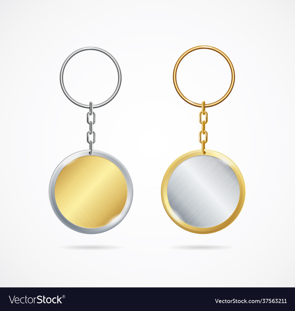 Realistic Detailed 3d Empty Metallic Keychain Set Vector Image