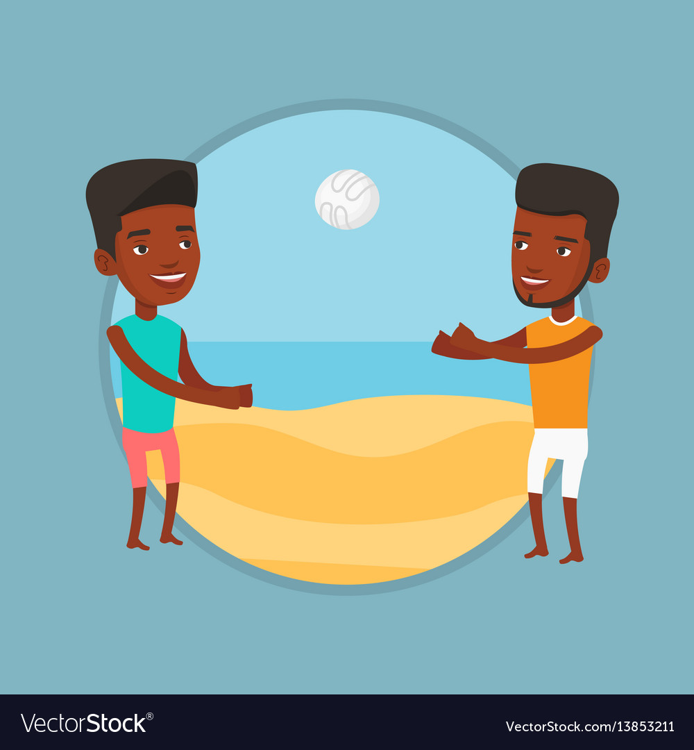 Two men playing beach volleyball