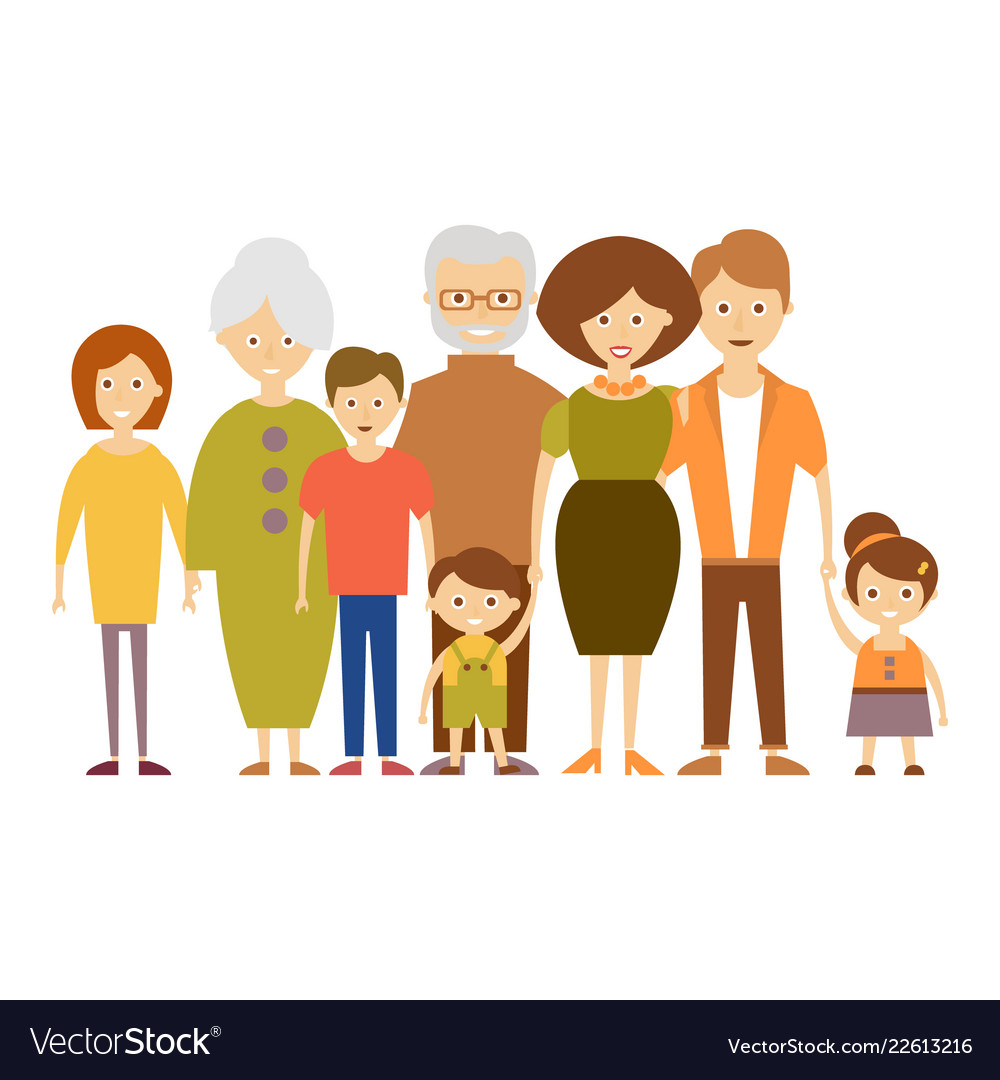 Big nuclear family in flat Royalty Free Vector Image