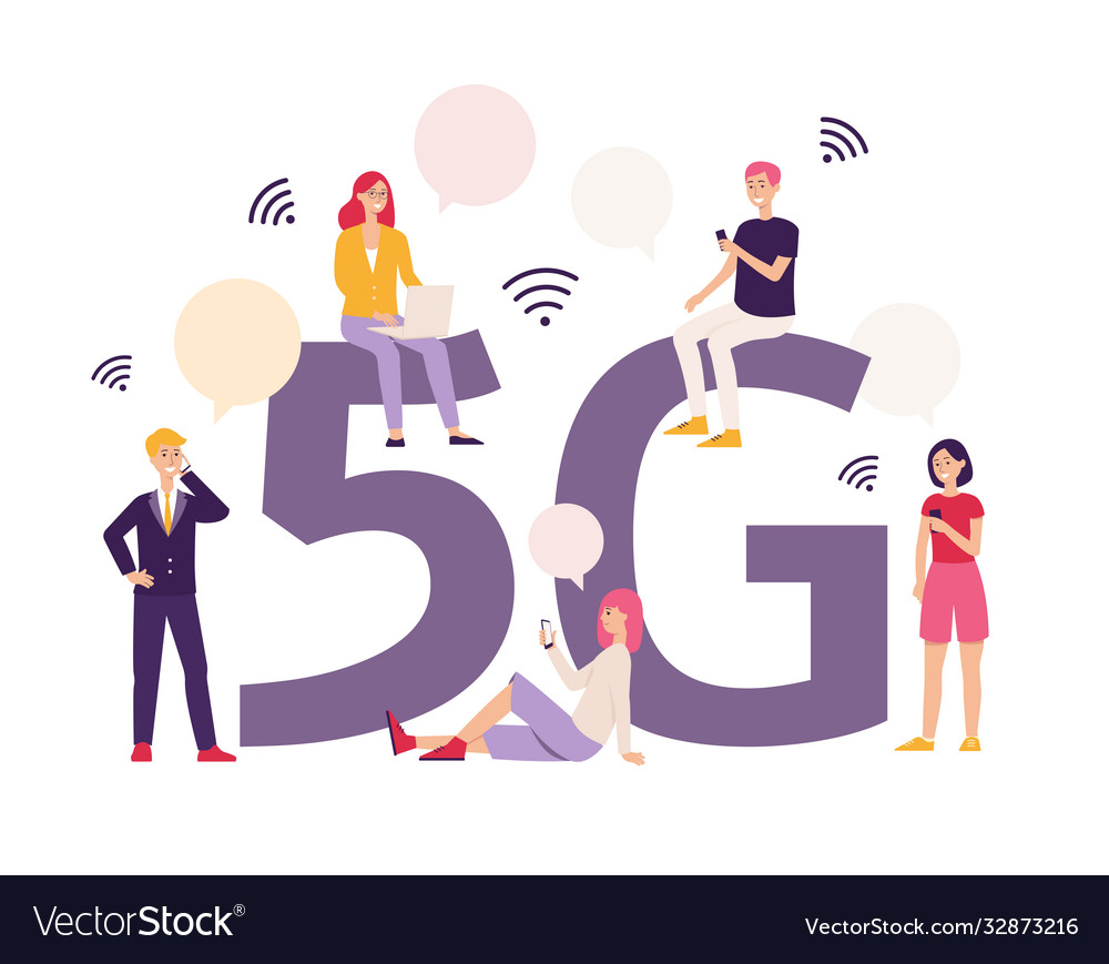 People using 5g wireless technology flat