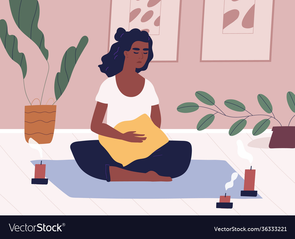 African american woman meditating and performing Vector Image