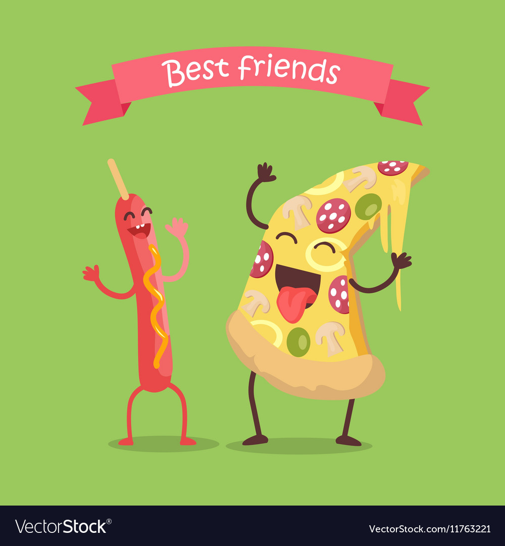 Best friends sausage on stick and pizza dancing Vector Image