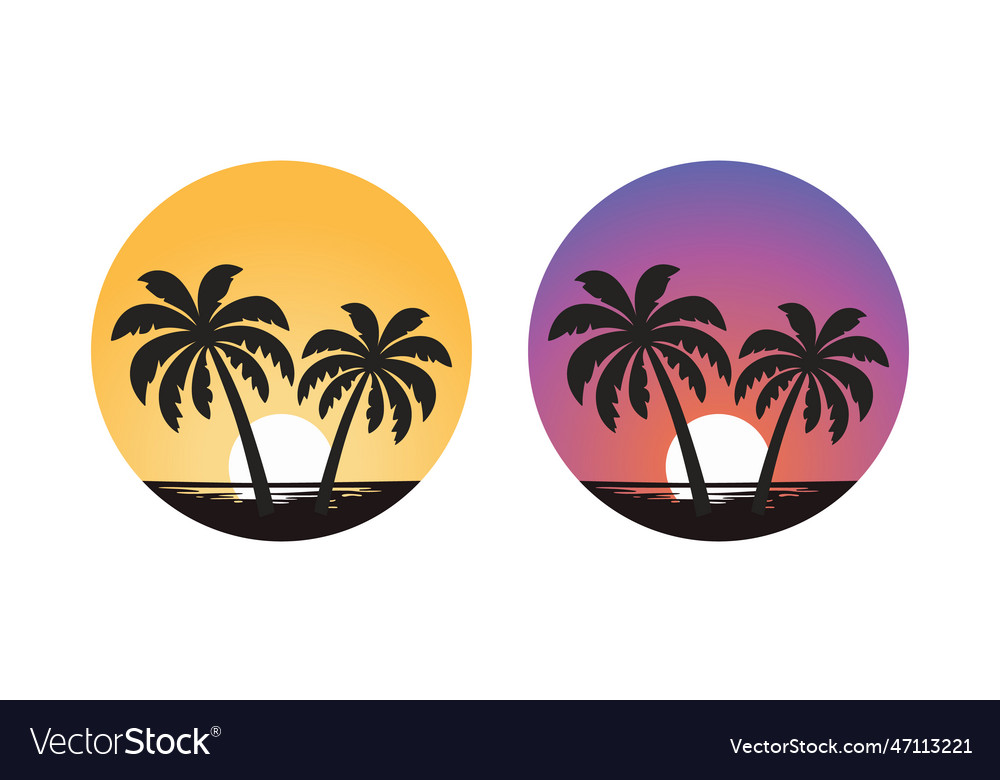 Palm trees palm tree icon set isolated Royalty Free Vector