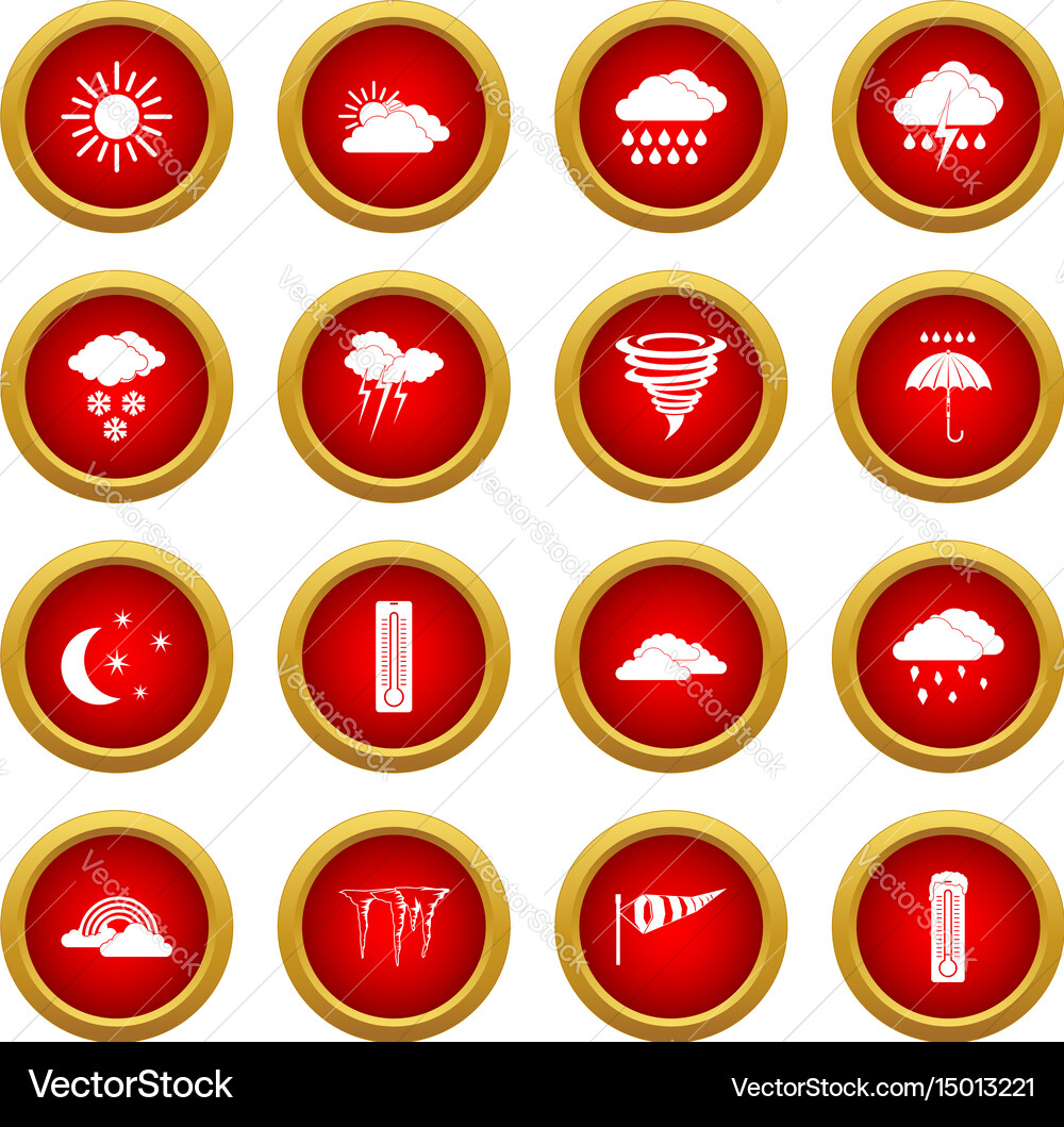 Weather set icon red circle set Royalty Free Vector Image