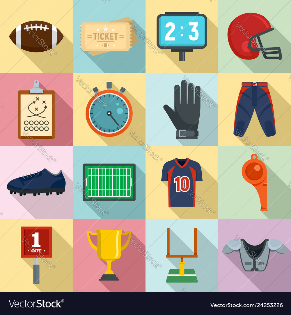 American football equipment icons set flat style Vector Image