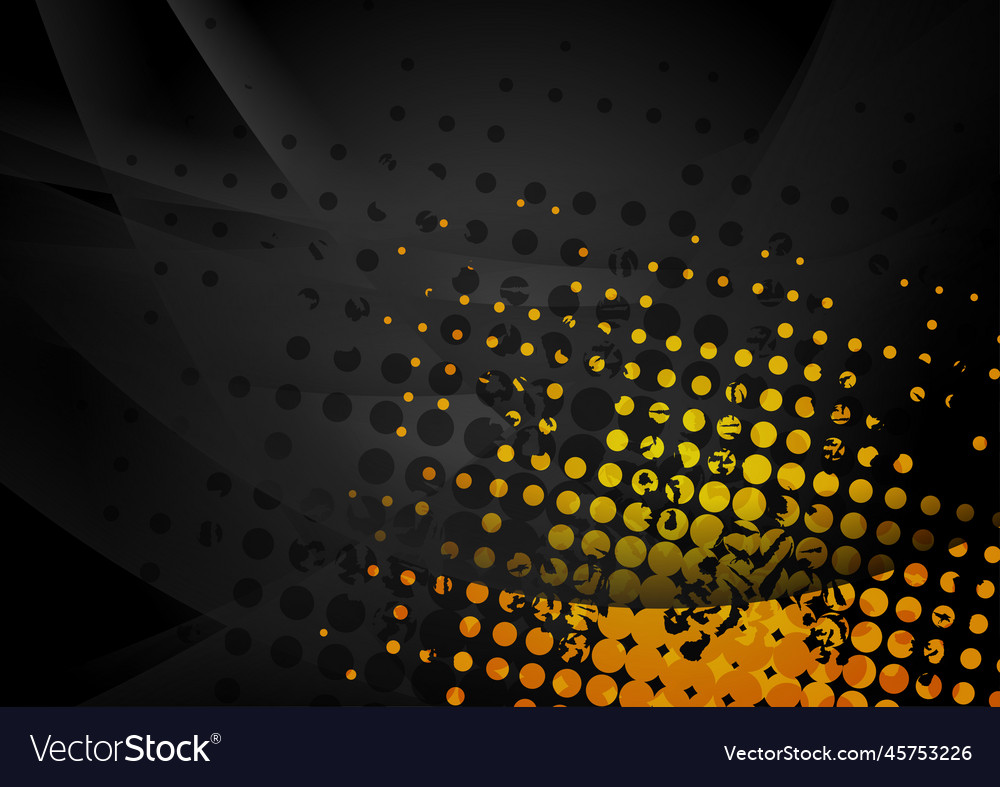 Black abstract wavy background with yellow grunge Vector Image