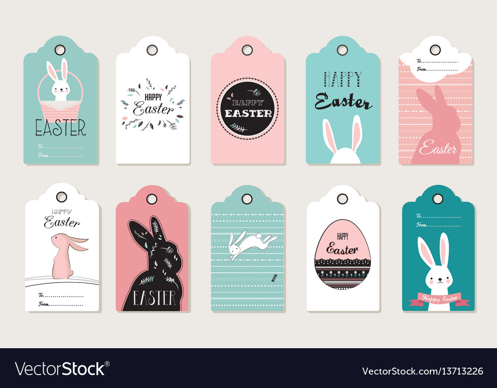 Easter tag collection with bunnies and easter eggs