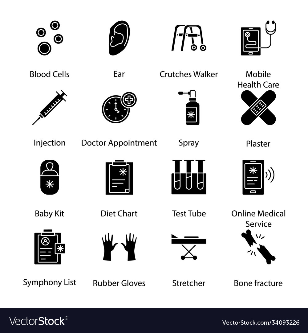 Medicine first aid and health glyph icons