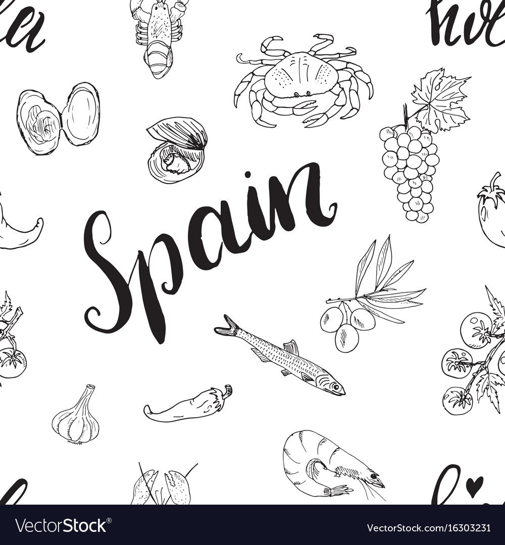 Spain seamless pattern doodle elements hand drawn