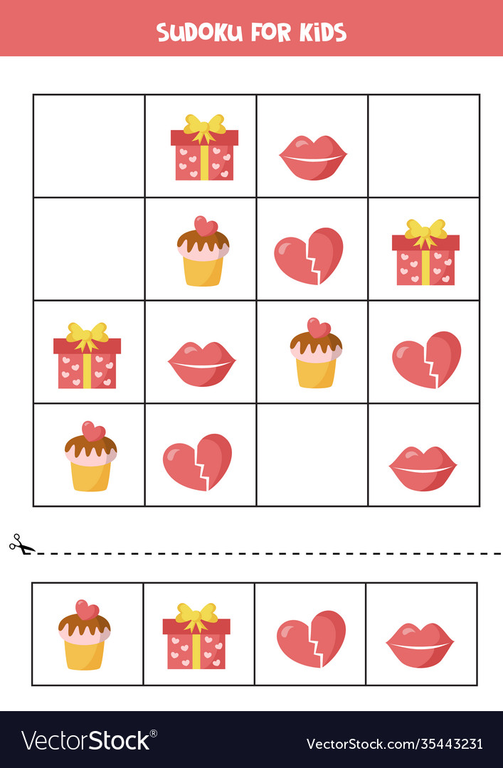 Sudoku Puzzle mit niedlichen Cartoon valentine Gegenstände