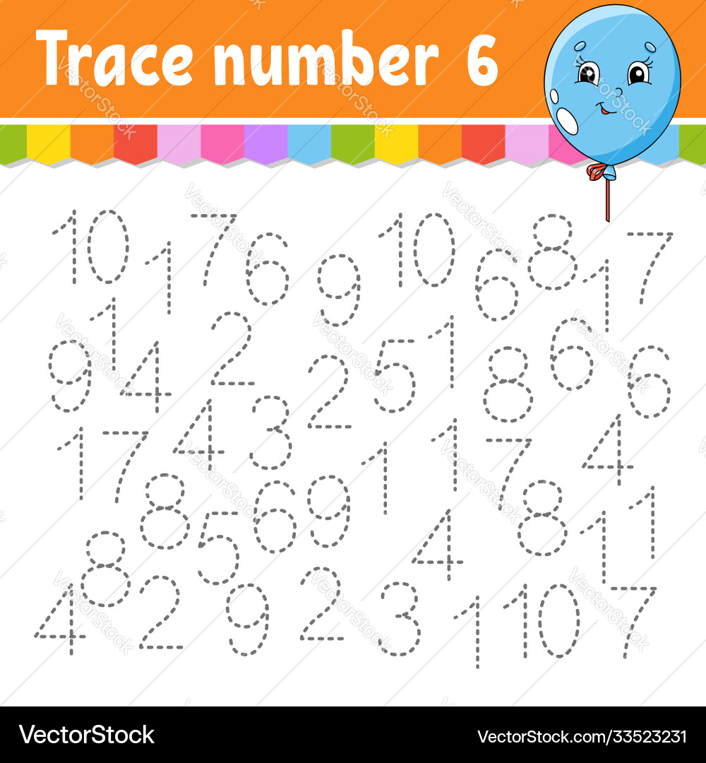 Trace Number Handwriting Practice Learning Vector Image