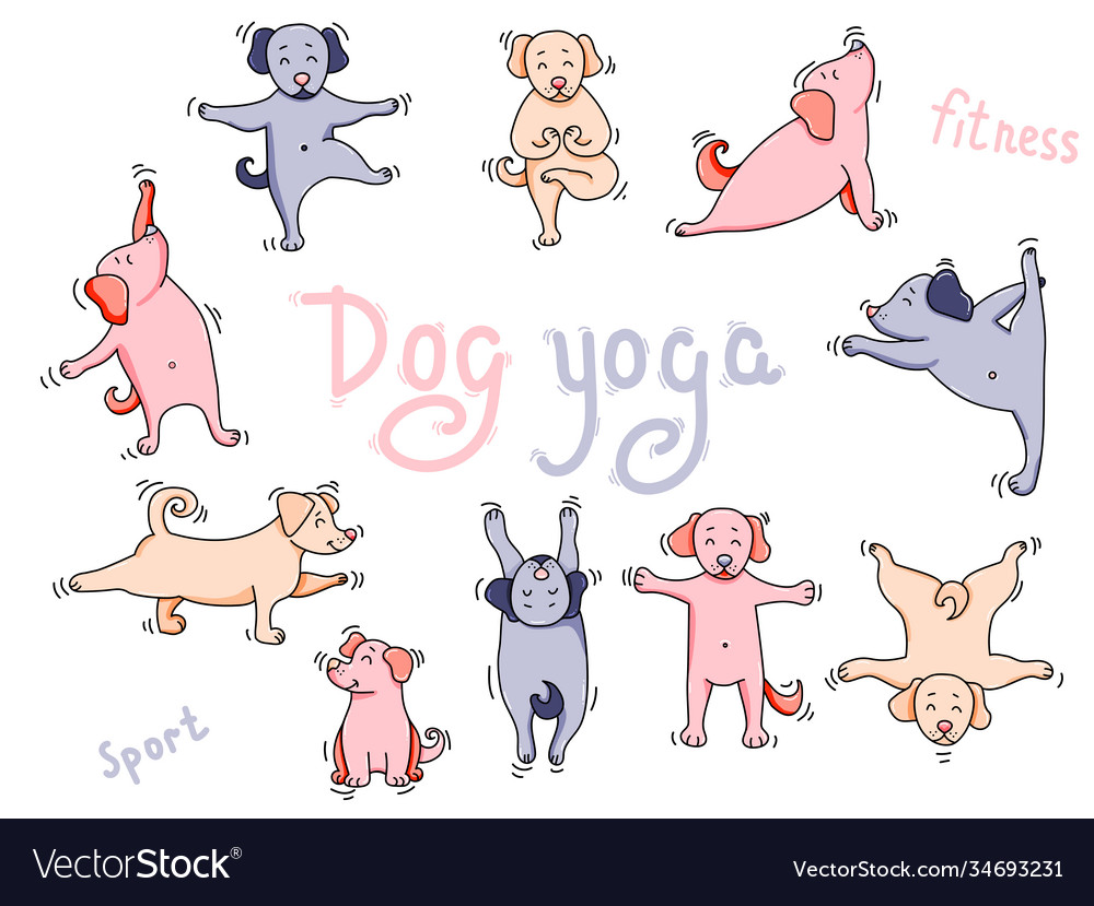 Yoga pets set dog yog puppies in meditate Vector Image